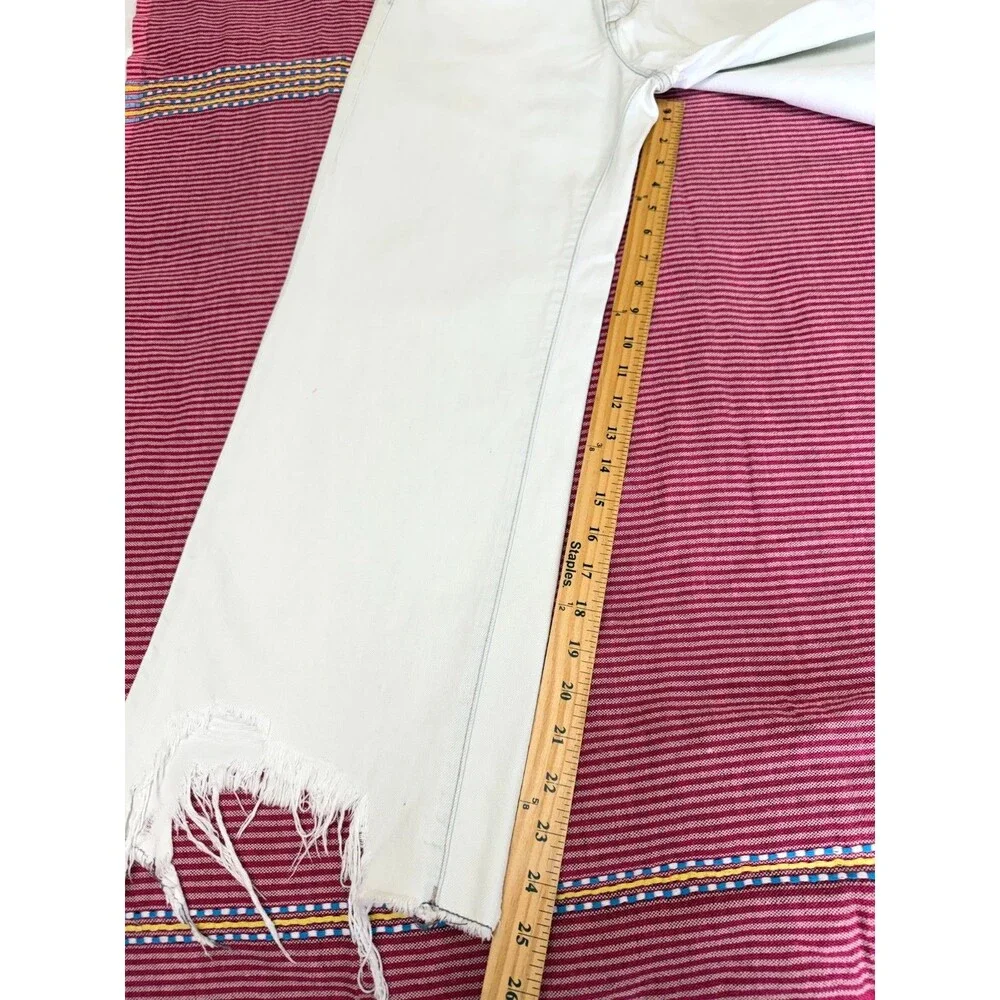 DL1961 Light Blue Wide Leg Cropped Jeans Distressed Frayed Hem High Rise Size 26